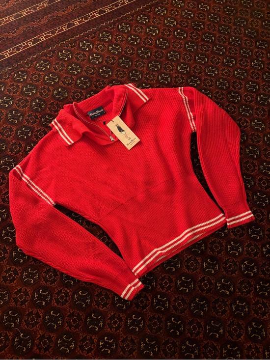 Rowing Blazers Sweaters - Rowing Blazers Red Polo-Collar Knit with White Stripe Trim